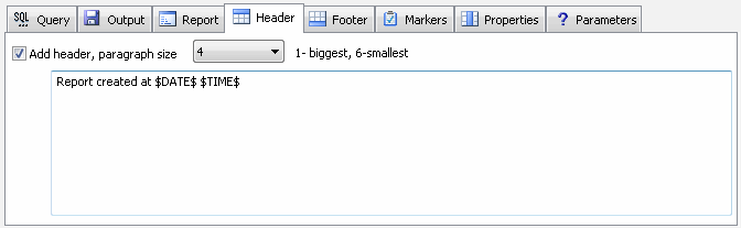 DTM Query Reporter: header page